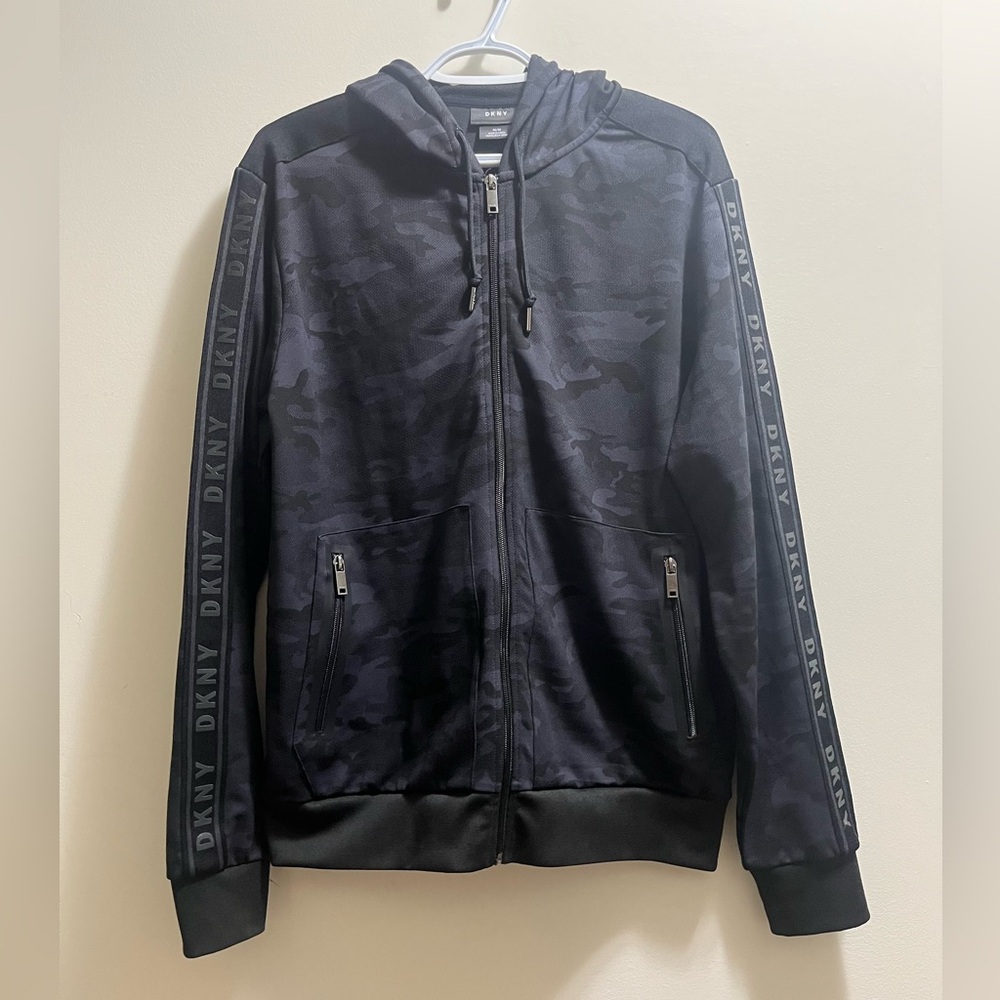 DKNY Black Camo print Zip up Hoodie sz M